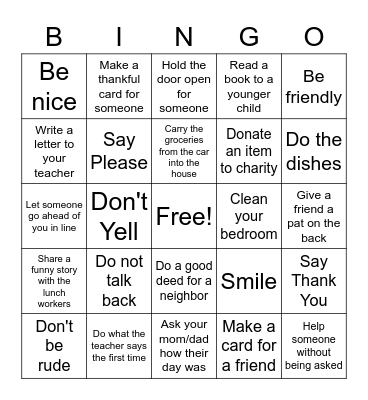 Kindness Bingo Card