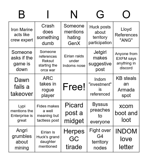 XCOM Bingo Card