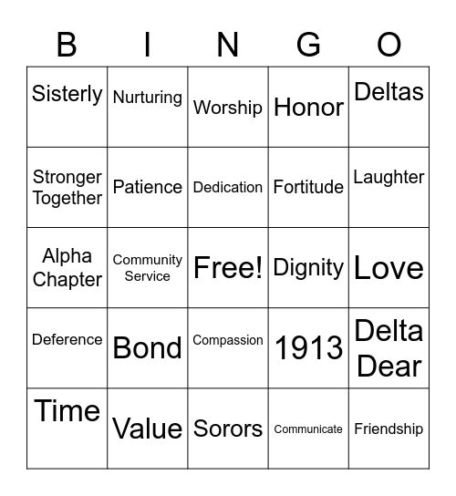 DST Sisterhood Month Bingo Card