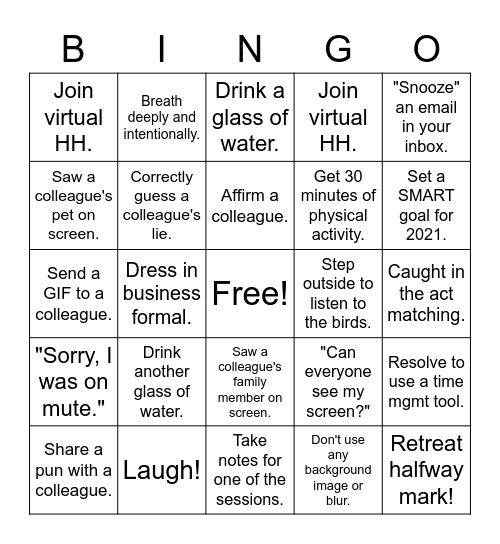 Retreat Bingo Card