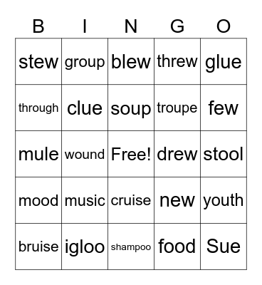 The Yucky Diphthongs Bingo Card