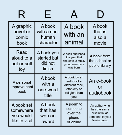 Somersfield Family Readathon Bingo Card