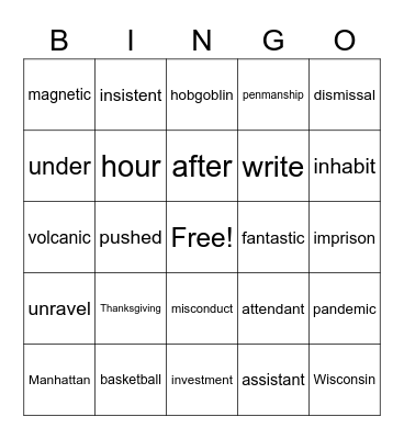 Wilson 3.4 Bingo Card