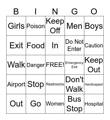 Survival Sign Bingo Card