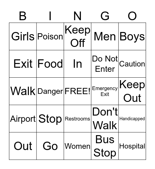 Survival Sign Bingo Card