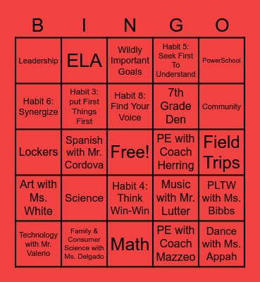 Red Wolf BINGO Card