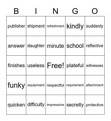 Wilson 6.1 Bingo Card