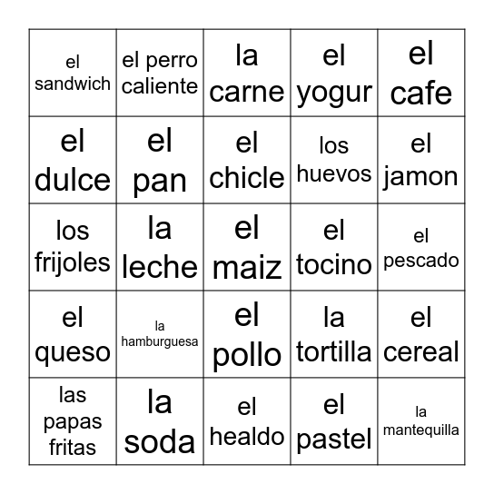 Loteria- la comida Bingo Card