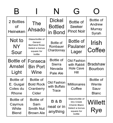 Seasons Bar Sales Bingo Card