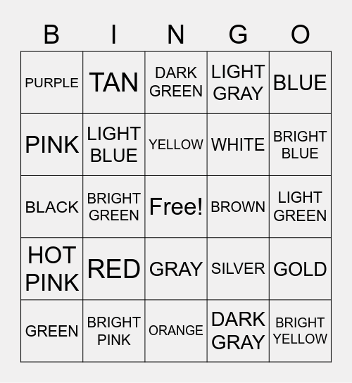 ASL Bingo - COLORS Bingo Card
