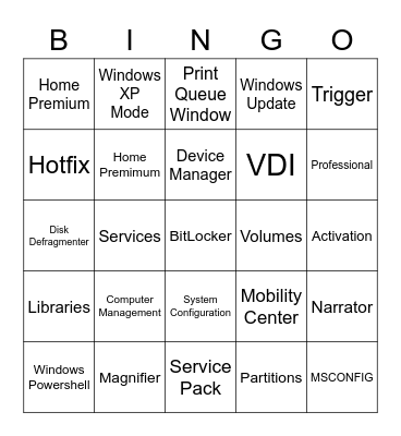 Windows OS Fundamentals Bingo Card