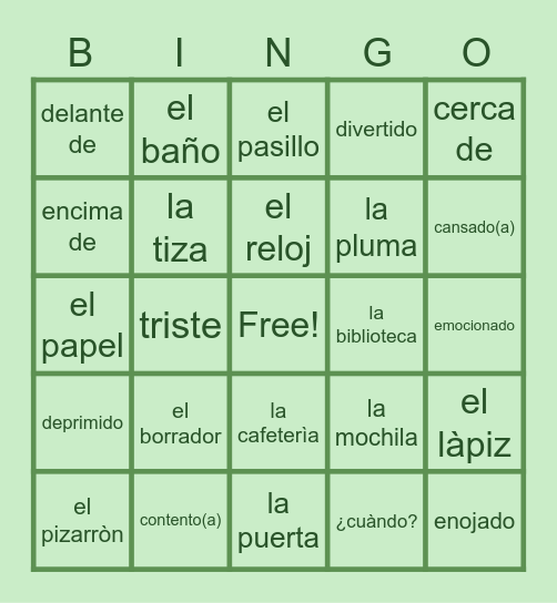 ¡Vamos a la escuela! Bingo Card
