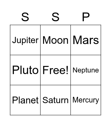 Planets Solar System Bingo Card