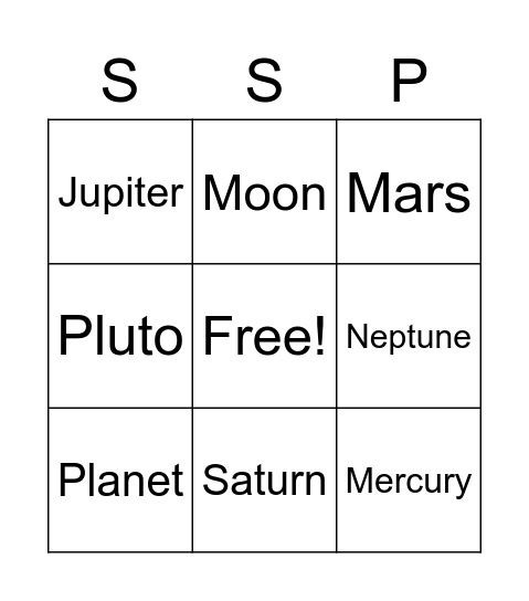 Planets Solar System Bingo Card