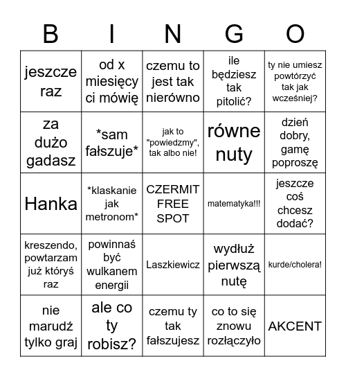 Czerniak bingo Card