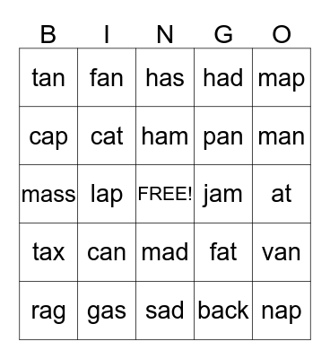 short a  Bingo Card