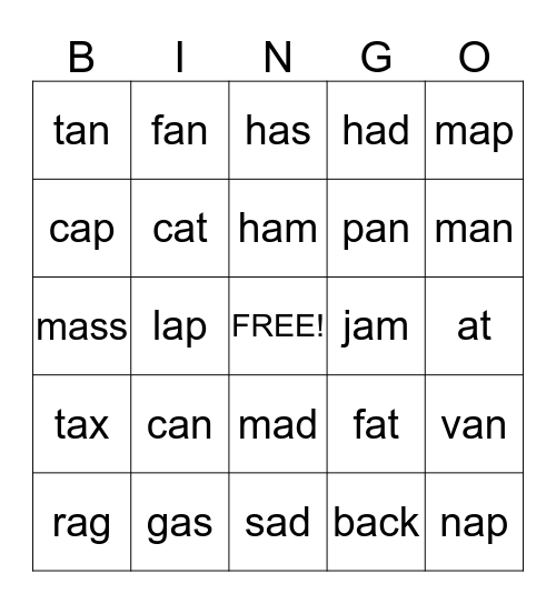 short a  Bingo Card