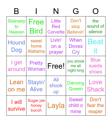 Musical Bingo Card