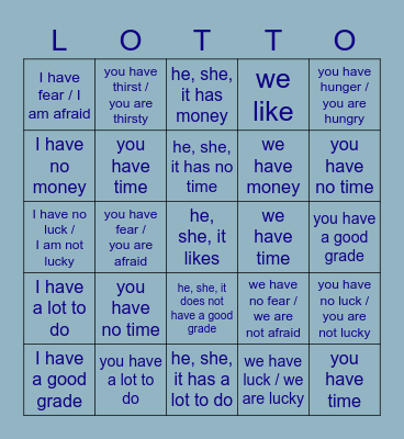 Ausdrücke mit haben Bingo Card