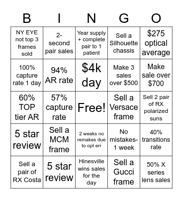 Optical Bingo Card