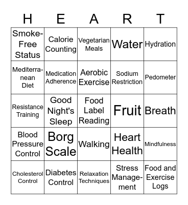 Cardiac Rehab Week Bingo Card