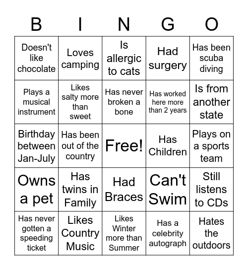 Get to Know you Bingo Card
