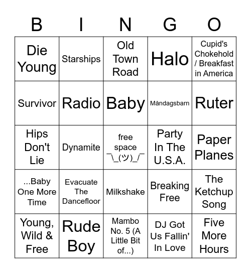 musikkbingo!! Bingo Card