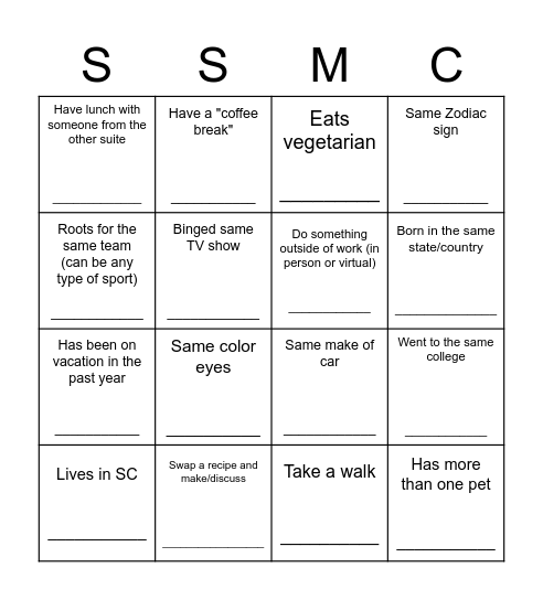 Get To Know You Bingo Card