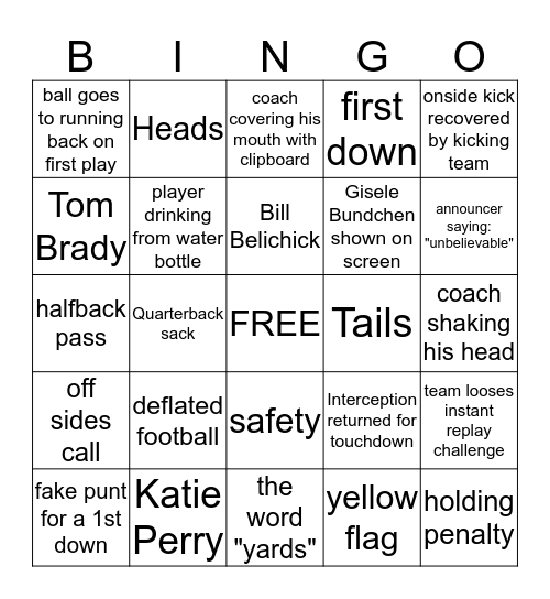 Super Bowl Bingo! Bingo Card