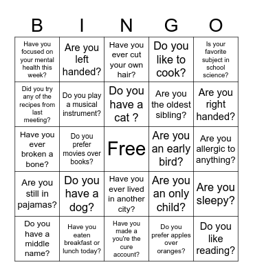 AHA ICE BREAKER Bingo Card