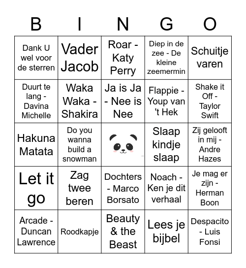 Muziek Bingo Card