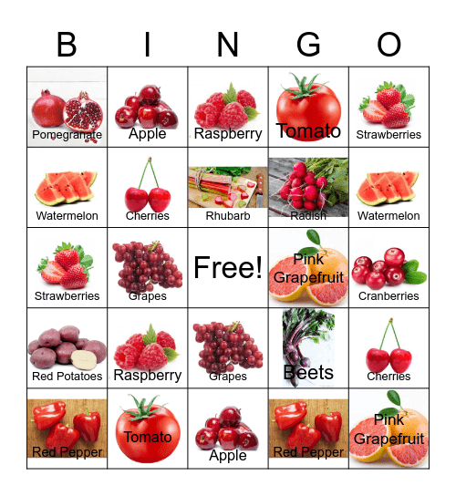 Red Fruits and Veggies BINGO Card