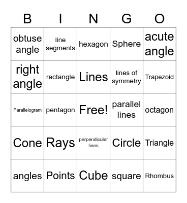 Geometry Bingo Card