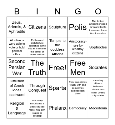 Ancient Greece Bingo Card