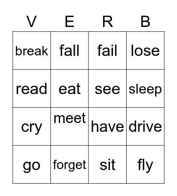 Present Perfect Tense Bingo Card