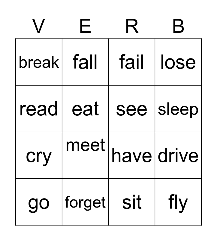 Present Perfect Tense Bingo Card