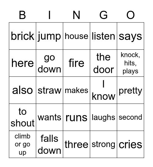 The Three Little Pigs Bingo Card