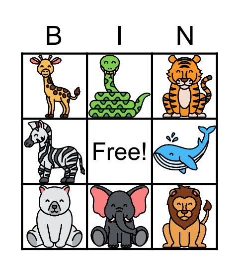 WILD ANIMALS Bingo Card