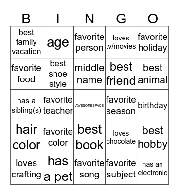 School Age Rocks Bingo Card