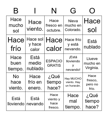 Fancy Spanish Weather Bingo Card