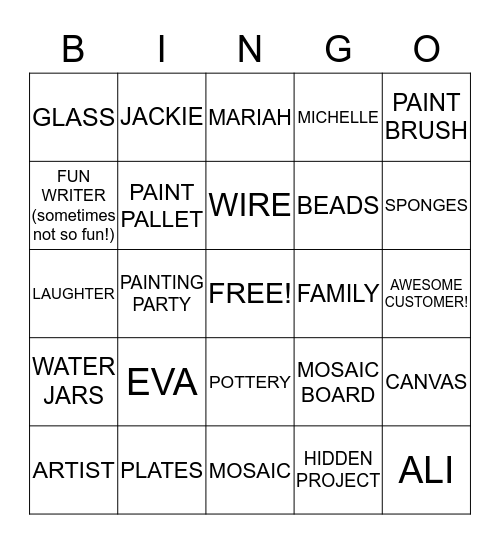 ART CAFE Bingo Card