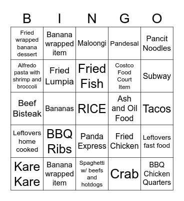 Momma Labra's Meal of the Day Bingo Card