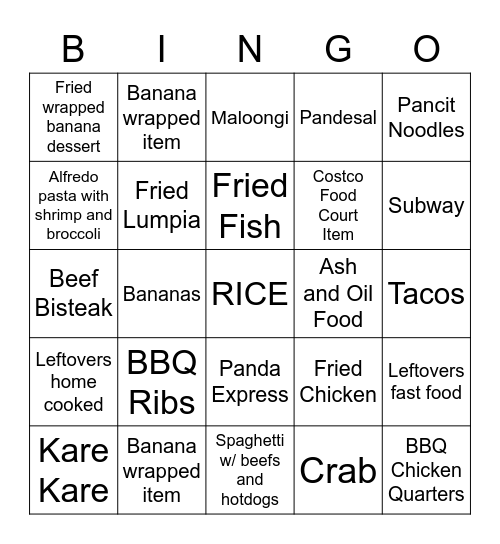 Momma Labra's Meal of the Day Bingo Card