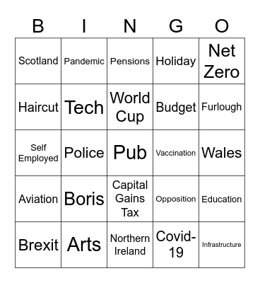 Lansons Budget Bingo Card