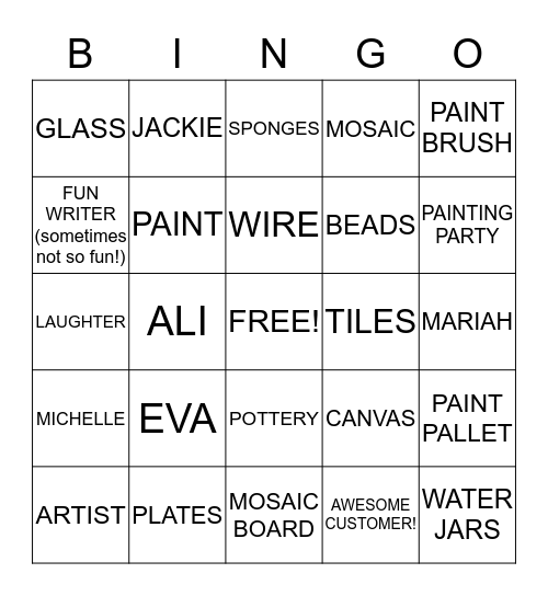 ART CAFE Bingo Card