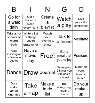 Self-Care Bingo Card