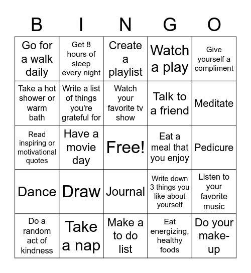 Self-Care Bingo Card