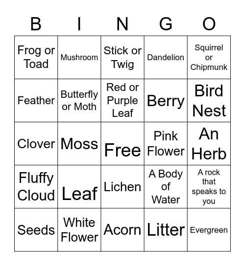 NATURE BINGO Card