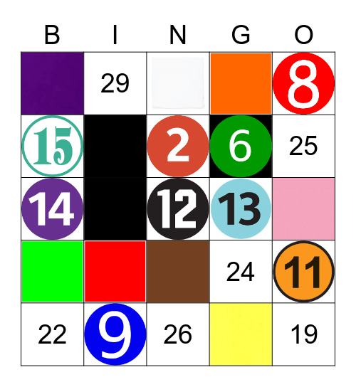 Image NUMBERS & COLORS to 30 Bingo Card