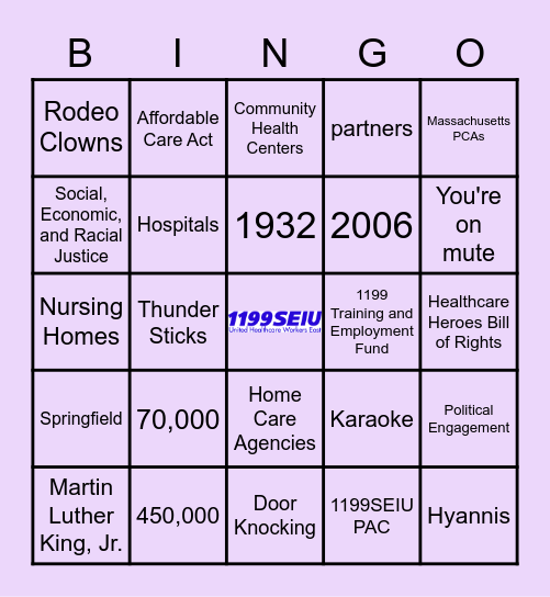 1199SEIU Newly Elected Event Bingo Card